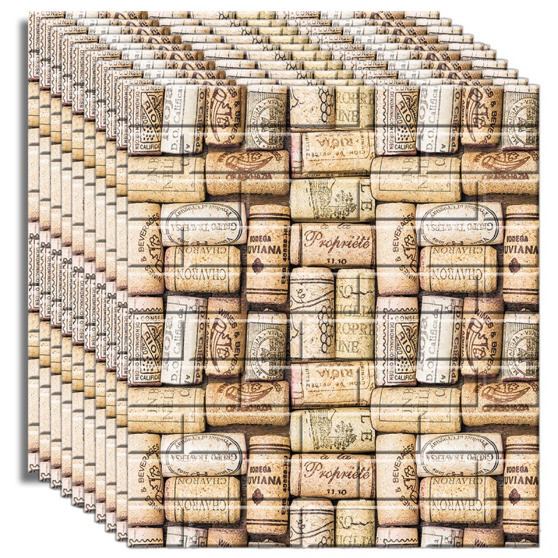 Set 10x Tapet 3D Autoadeziv, 5mm grosime, rezistent la apa, usor de curatat, 70x77cm, D3581, model caramida dop pluta, crem