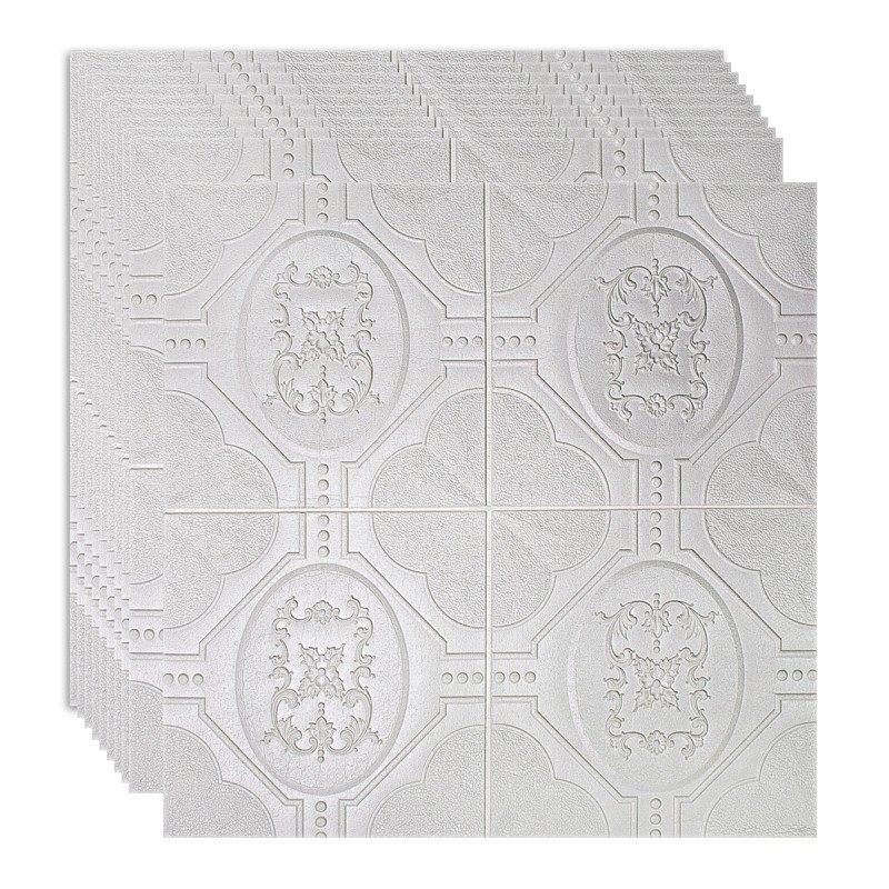 Set 10 x Tapet 3D Autoadeziv, design modern, rezistent la umezeala, usor de curatat, 70x70cm, Naimeed D4746, Alb