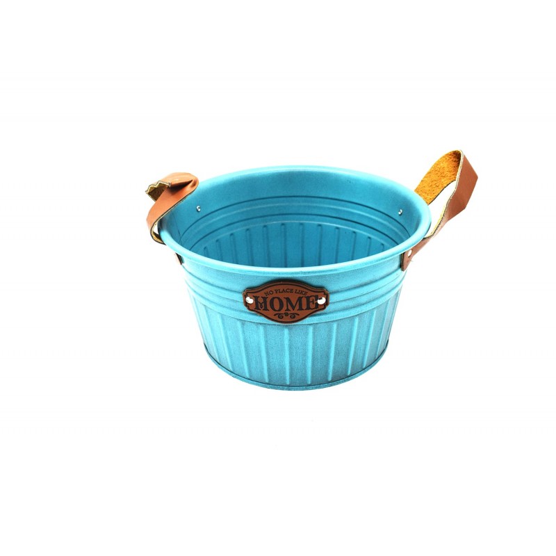 Vas decor din metal, cu maner , albastra, D2605