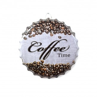 Tablou metalic volumetric tip capsa Coffee Time D32, diametru 40 cm