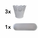 Set 3 ghivece cu tava, din metal, Naimeed D2603, Alb Set 3 ghivece cu tava, din metal, Naimeed D2603, Alb