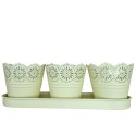 Set 3 ghivece cu tava, din metal, Naimeed D2603, Alb Set 3 ghivece cu tava, din metal, Naimeed D2603, Alb