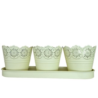 Set 3 ghivece cu tava, din metal, Naimeed D2603, Galben Set 3 ghivece cu tava, din metal, Naimeed D2603, Galben