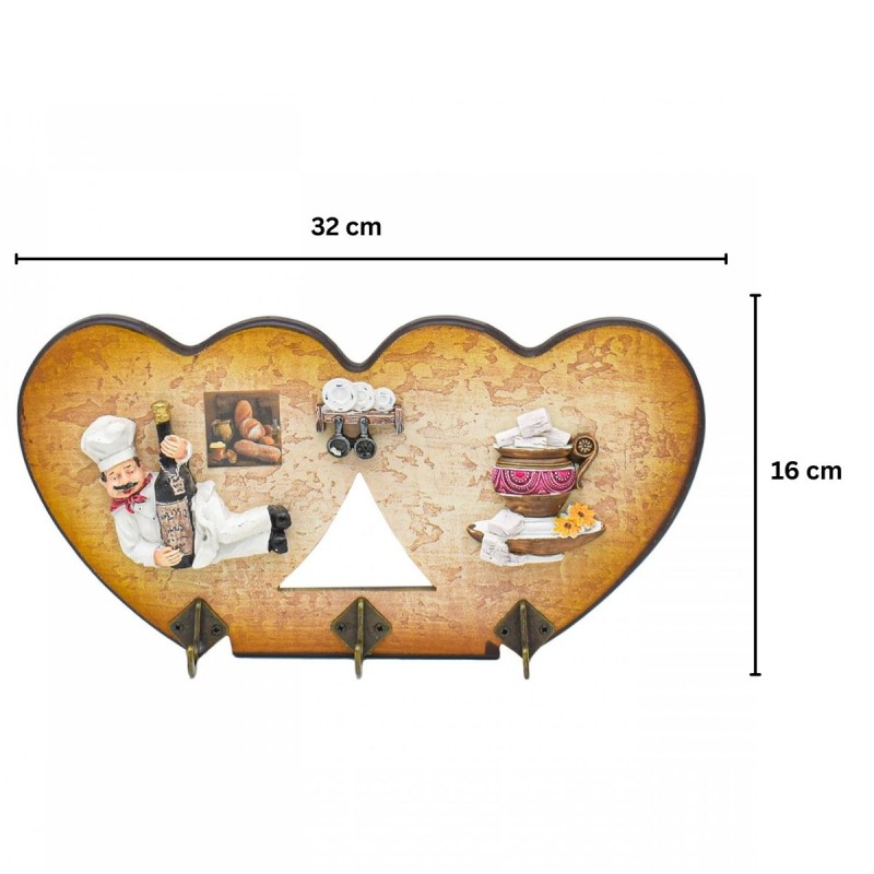Cuier decorativ cu 3 carlige, Naimeed D55-2, 32x16x1 cm, Maro