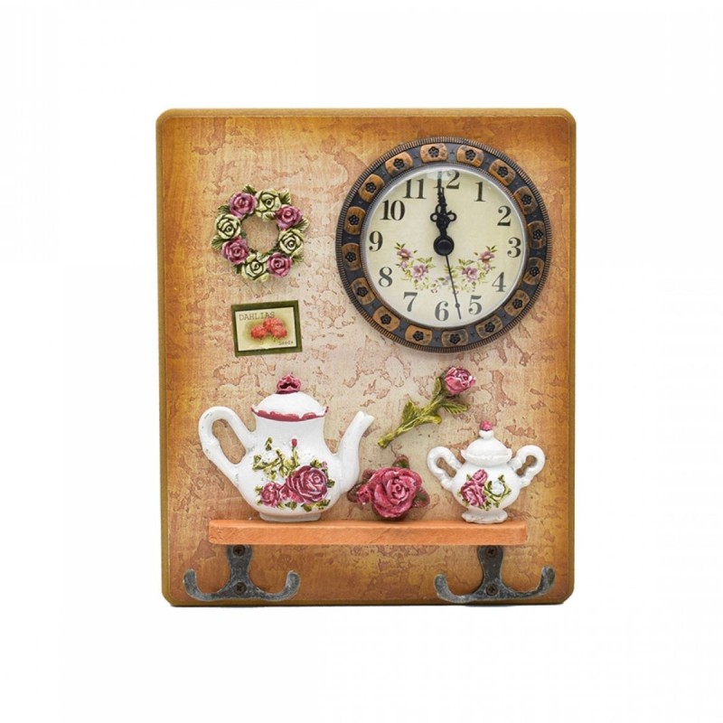 Cuier decorativ cu 2 carlige duble, Naimeed D58-2, 18.5x22x0.8 cm, Maro