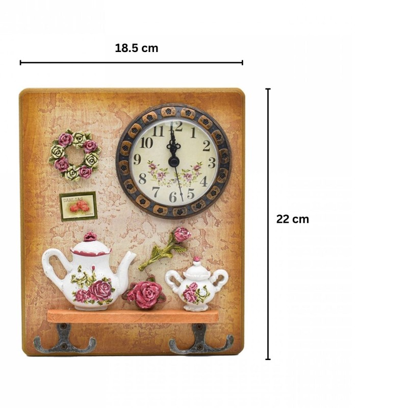 Cuier decorativ cu 2 carlige duble, Naimeed D58-2, 18.5x22x0.8 cm, Maro