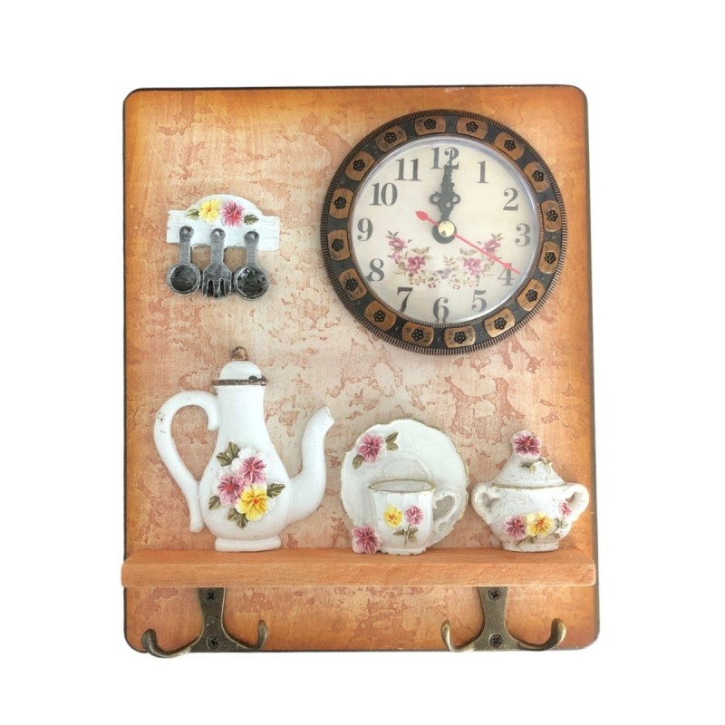 Cuier decorativ cu 2 carlige duble, Naimeed D58-3, 18.5x22x0.8 cm, Maro