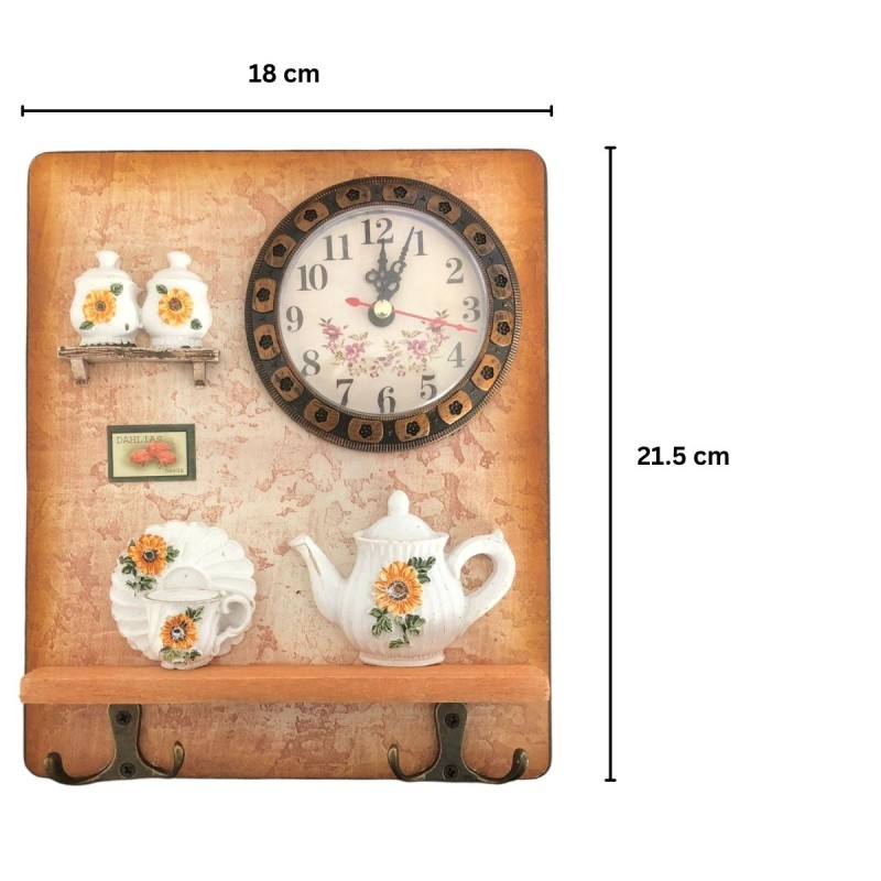Cuier decorativ cu 2 carlige duble, Naimeed D58-6, 18x21.5x0.8 cm, Maro