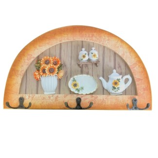 Cuier decorativ cu 3 carlige duble, Naimeed D61-3, 34x19.5x1 cm, Maro