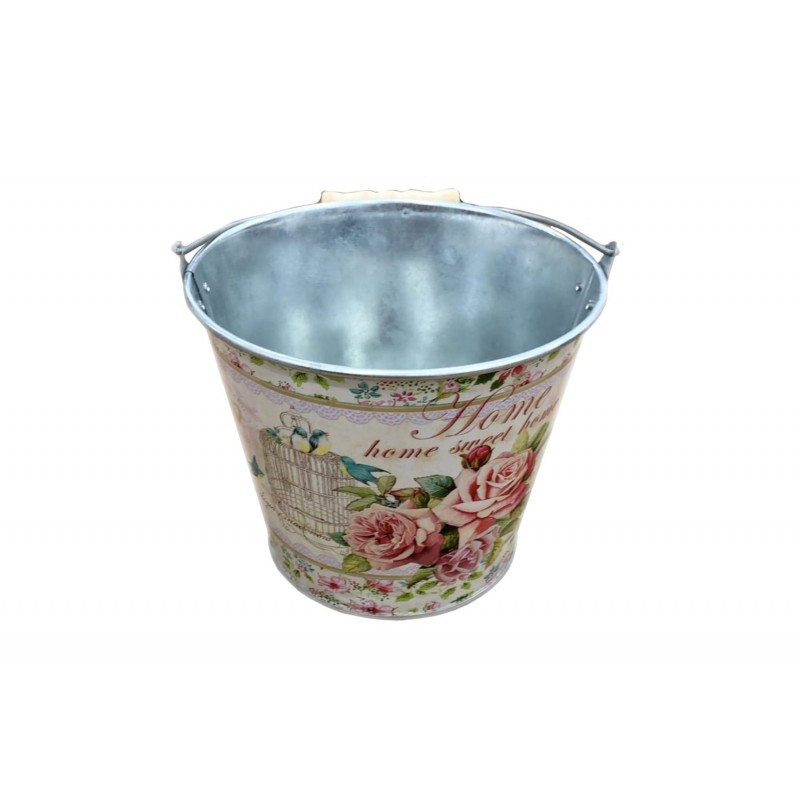 Galetusa decorativa din metal cu maner din lemn D2609, 17x12x14 cm