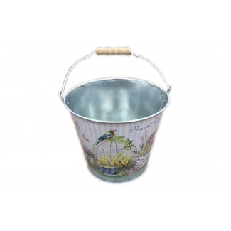 Galetusa decorativa din metal cu maner din lemn D2610, 19x13x15 cm