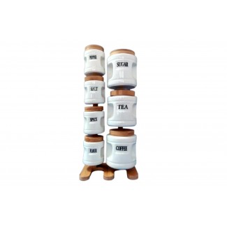 Set condimente din ceramica fina si cu suport din bambus , 7 piese, Naimeed, D153