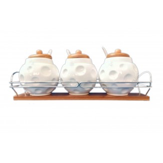 Set condimente 3 piese din ceramica cu lingurite D143 Set condimente 3 piese din ceramica cu lingurite D143