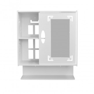 Dulap pentru baie cu oglinda, 2 nivele si polita inferioara, D17, culoare Alb, 59 x 50 x 20 cm