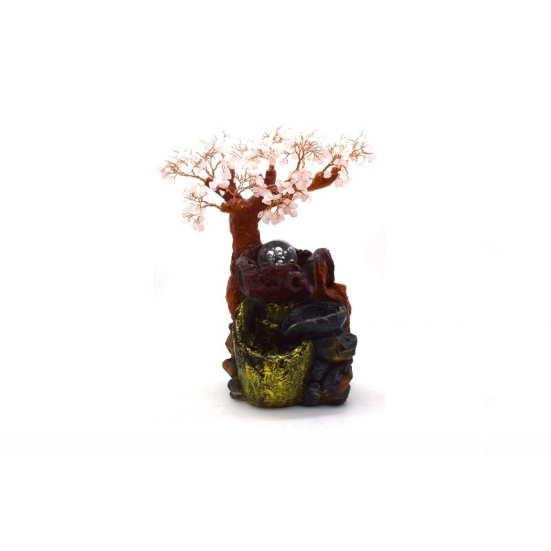 Copacel Feng Shui cu fantana decorativa electrica, cu pietre semipretioase Roz si lumini, Naimeed D3009, inaltime 35 cm