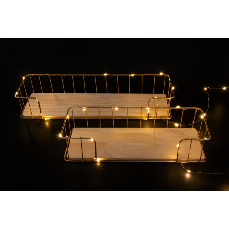 Set 2 etajere suspendate, aurii cu luminite Led, 44.5*13*7.5 cm, D62
