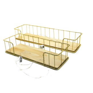 Set 2 etajere suspendate, aurii cu luminite Led, 44.5*13*7.5 cm, D62