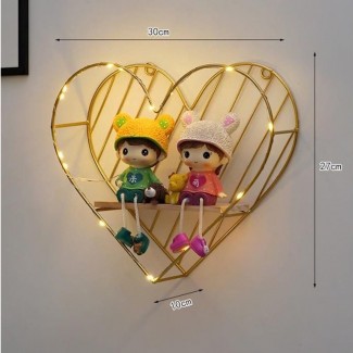 Etajera Suspendata Inima Auriu Cu Luminite Led, 30x27x10 cm, D51