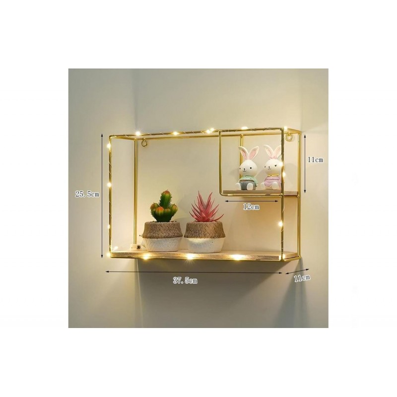 Etajera suspendata, aurie cu luminite Led, 38*26*11 cm, D58 Etajera suspendata, aurie cu luminite Led, 38*26*11 cm, D58