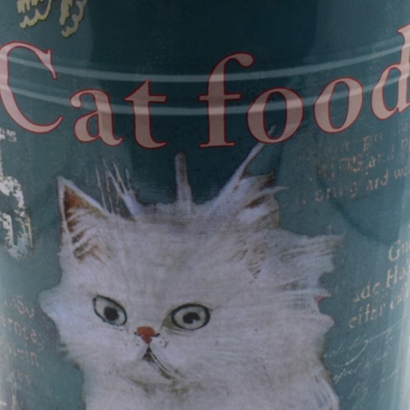 Galetusa decor cu capac din metal si manere din lemn, Naimeed D2644 Cat Food, Multicolor, 23 x 17 cm