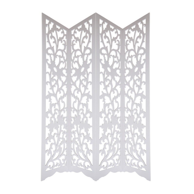 Paravan de camera cu 4 panouri, Naimeed D89 PVC, culoare alb, 180 x 156 cm