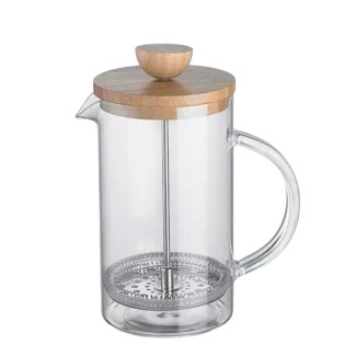 Infuzor French Press din Sticla Borosilicata cu capac din Bambus, Capacitate 600ml, Naimeed D6974, Sticla/Bambus