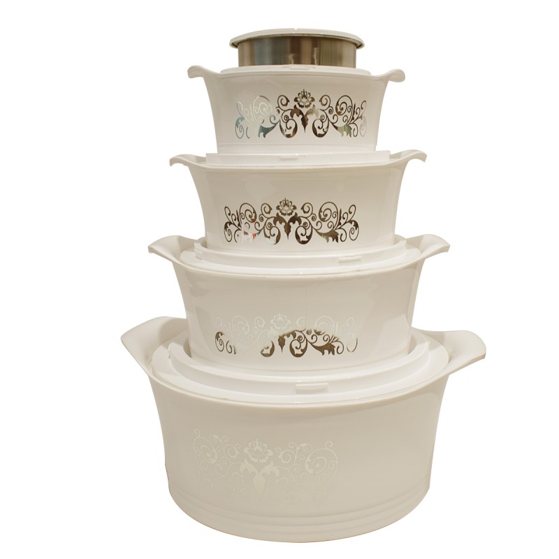 Caserola termica, set 5 piese, interior din inox, Naimeed D4794, Crem