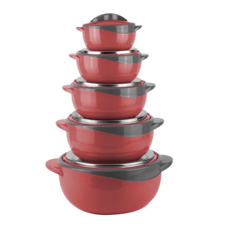 Caserola termica, set 5 piese, interior din inox, Naimeed D4795, Rosu Caserola termica, set 5 piese, interior din inox, Naimeed D4795, Rosu