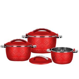 Caserola termica, set 3 piese, cu interior din inox, Naimeed D4811, Rosu Caserola termica, set 3 piese, cu interior din inox, Naimeed D4811, Rosu
