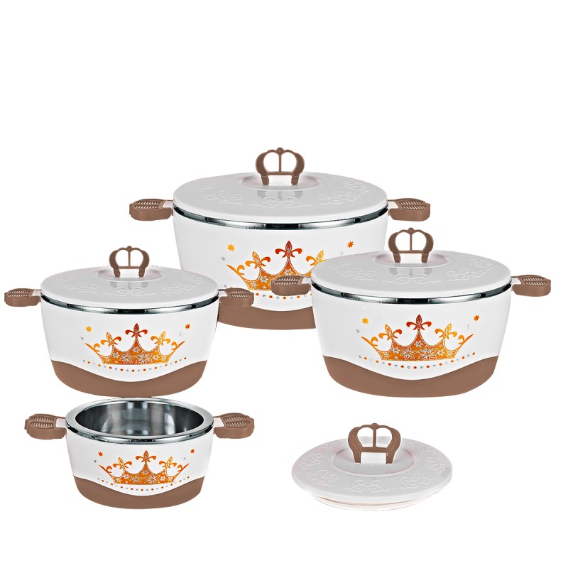 Caserola termica, set 4 piese, cu interior din inox, Naimeed D4815, Crem Caserola termica, set 4 piese, cu interior din inox, Naimeed D4815, Crem