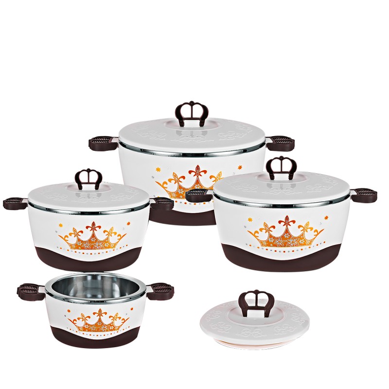 Caserola termica, set 4 piese, cu interior din inox, Naimeed D4815, Maro Caserola termica, set 4 piese, cu interior din inox, Naimeed D4815, Maro