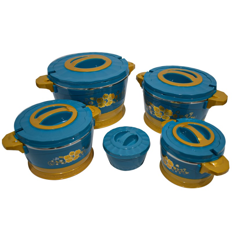 Caserola termica, set 5 piese, cu interior din inox, Naimeed D4818, Albastru Caserola termica, set 5 piese, cu interior din inox, Naimeed D4818, Albastru