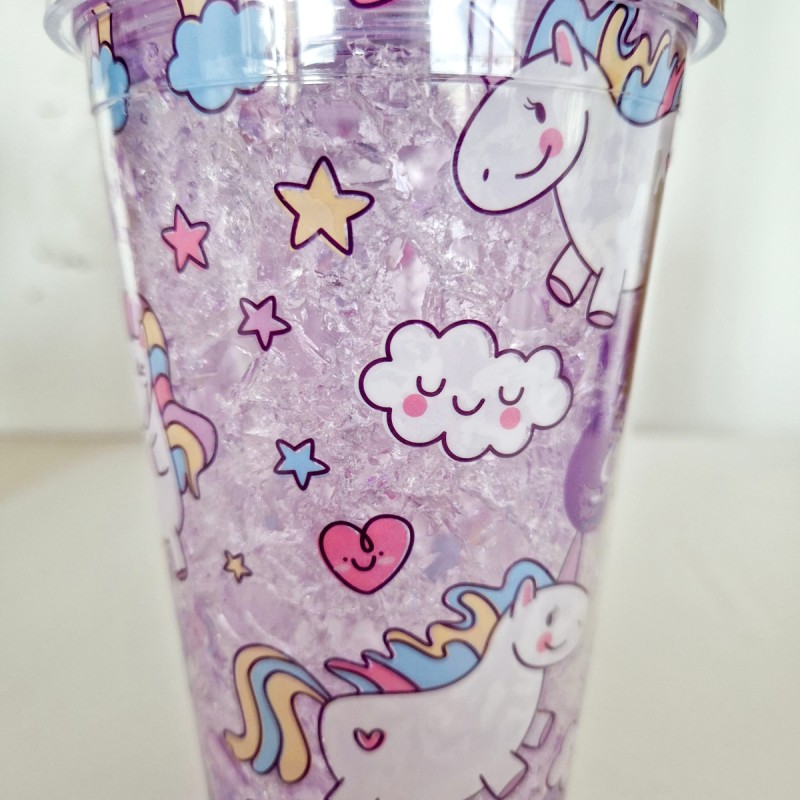 Pahar cu capac si pai, Naimeed D5020, Mov-unicorn