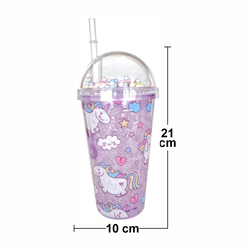 Pahar cu capac si pai, Naimeed D5020, Mov-unicorn