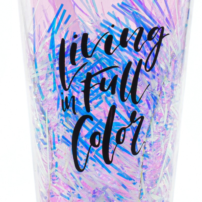 Pahar cu capac, Naimeed D5027, Roz-Paiete