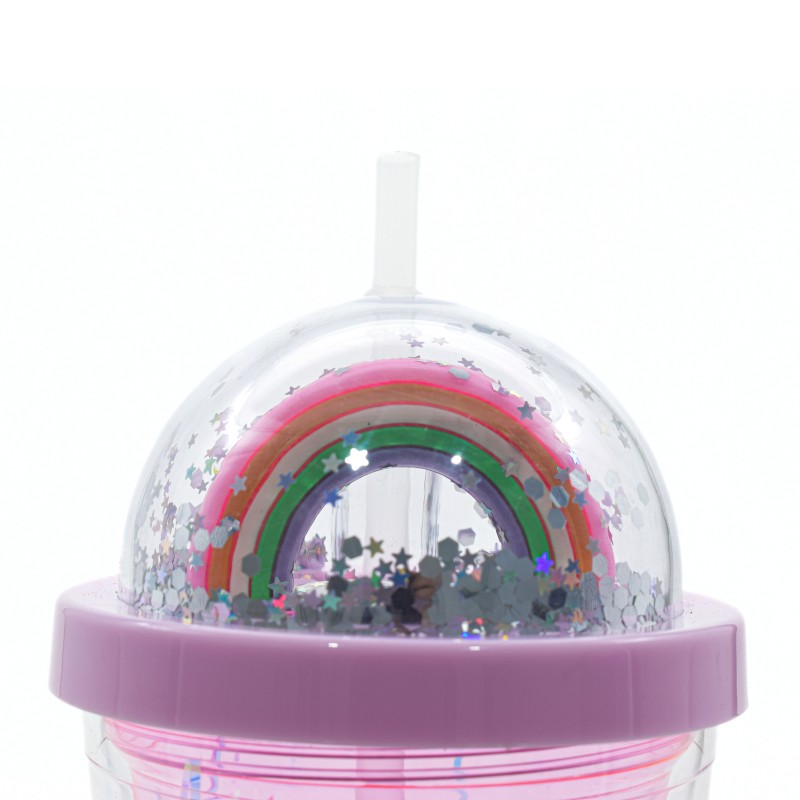 Pahar cu capac, Naimeed D5027, Roz-Paiete