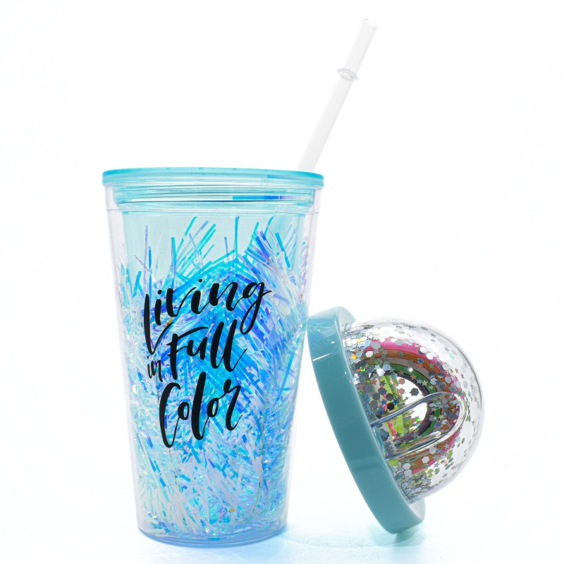 Pahar cu capac, Naimeed D5027, Albastru-Paiete