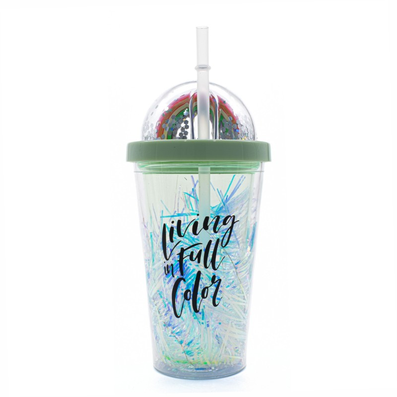 Pahar cu capac, Naimeed D5027, Verde-Paiete