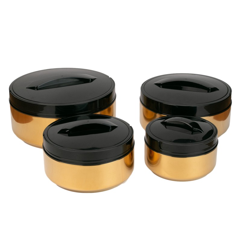 Caserola termica, set 4 piese, Thermo Class, cu interior din inox, Naimeed D6702, Auriu Caserola termica, set 4 piese, Thermo Class, cu interior din inox, Naimeed D6702, Auriu