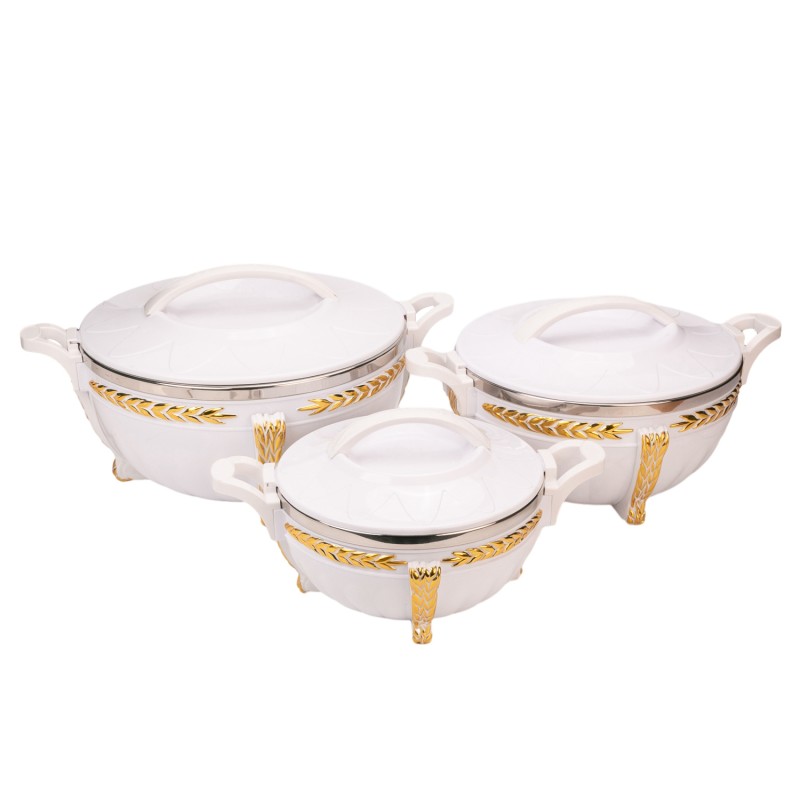 Caserola termica, set 3 piese, Thermo Class, cu interior din inox, Naimeed D6707, Alb