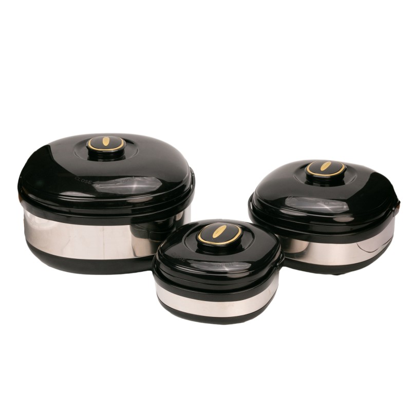 Caserola termica, set 3 piese, Thermo Class, cu interior din inox, Naimeed D6708, Negru Caserola termica, set 3 piese, Thermo Class, cu interior din inox, Naimeed D6708, Negru