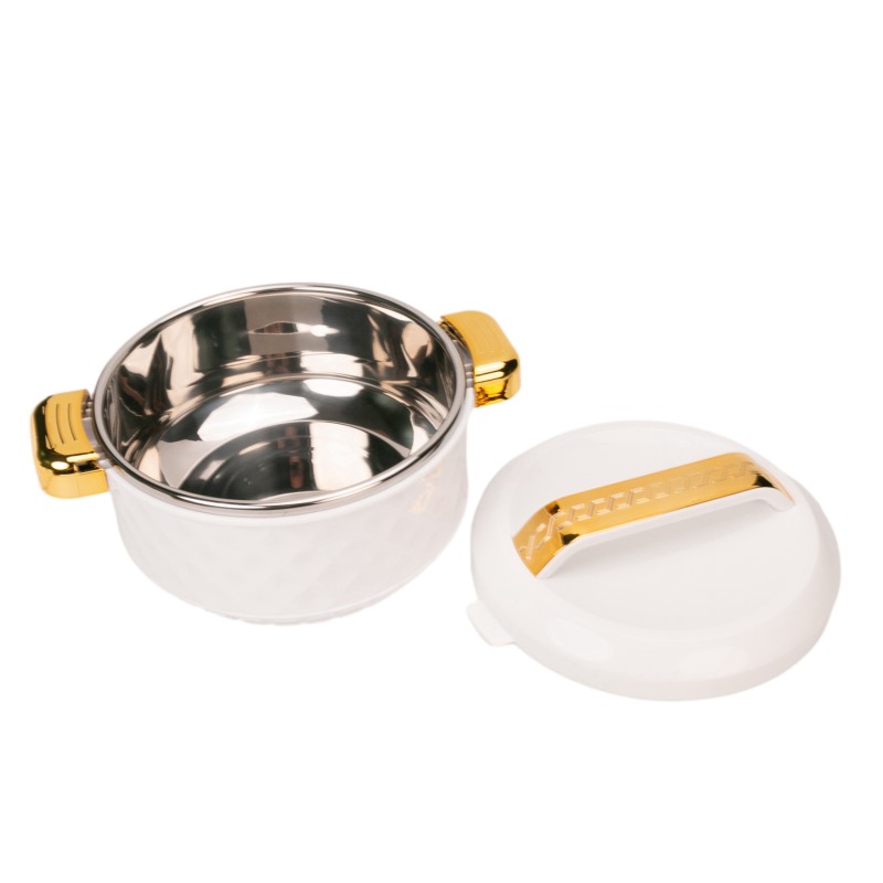 Caserola termica, set 4 piese, Thermo Class, cu interior din inox, Naimeed D6709, Alb Caserola termica, set 4 piese, Thermo Class, cu interior din inox, Naimeed D6709, Alb
