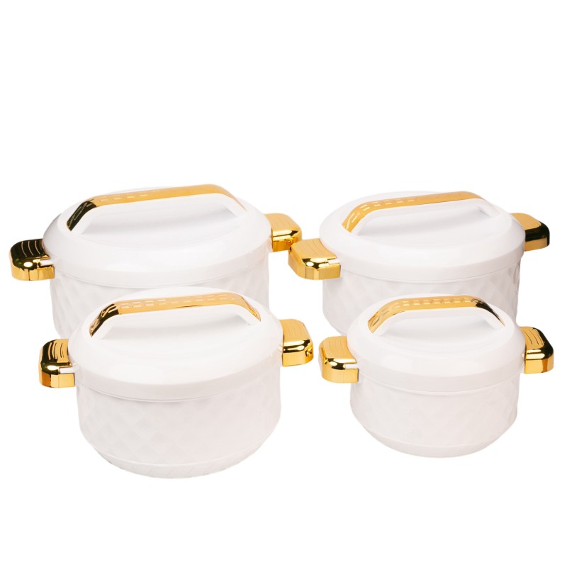 Caserola termica, set 4 piese, Thermo Class, cu interior din inox, Naimeed D6709, Alb Caserola termica, set 4 piese, Thermo Class, cu interior din inox, Naimeed D6709, Alb