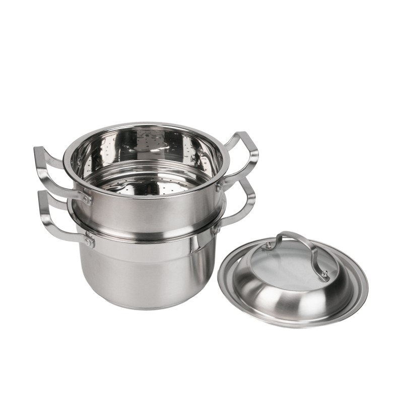 Set de gatit sub aburi, Inox, Naimeed D6719, 3 piese, oala 24x22 cm, strecuratoare, capac