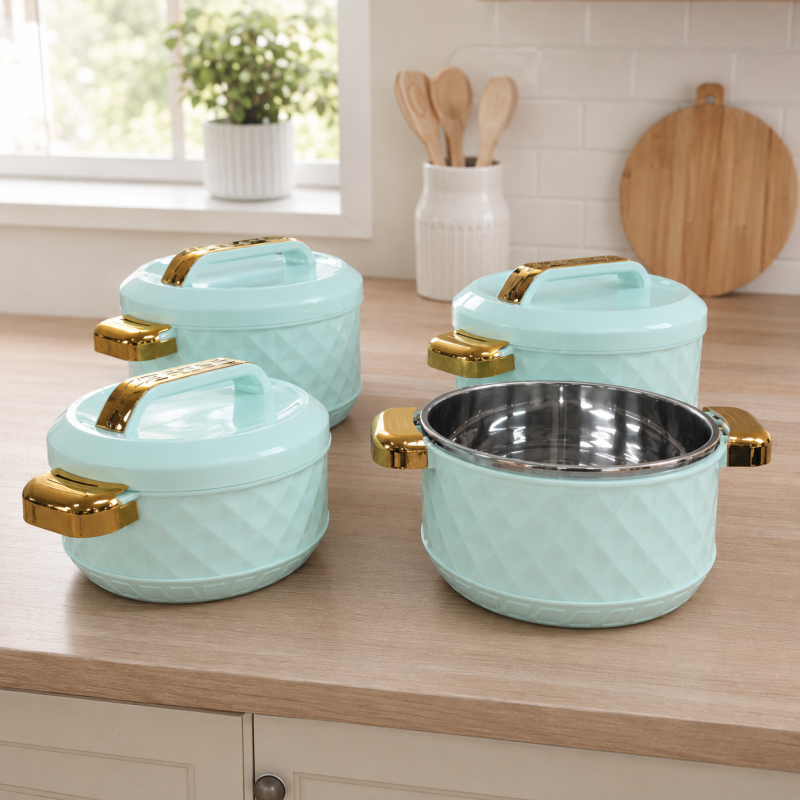 Caserola termica,set 4 piese, Naimeed D7933, Verde
