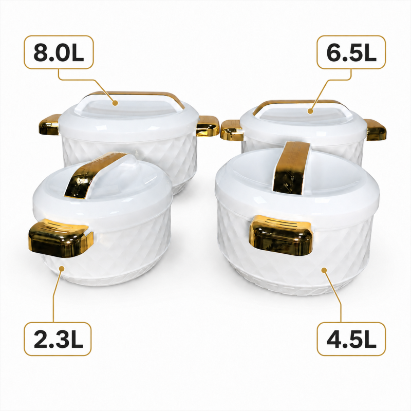 Caserola termica,set 4 piese, Naimeed D7934, Alb