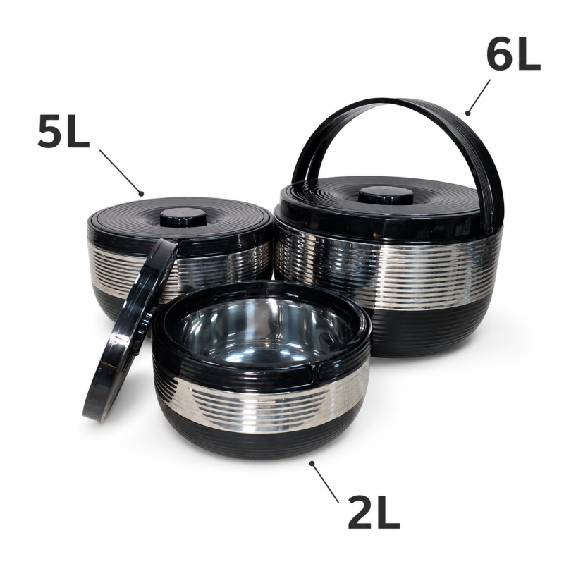 Caserola termica,set 3 piese, Naimeed D7938, Negru