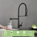 Baterie chiuveta de bucatarie, rotire 360°, multifunctionala, cu design modern si furtun flexibil, Naimeed D6180, Negru