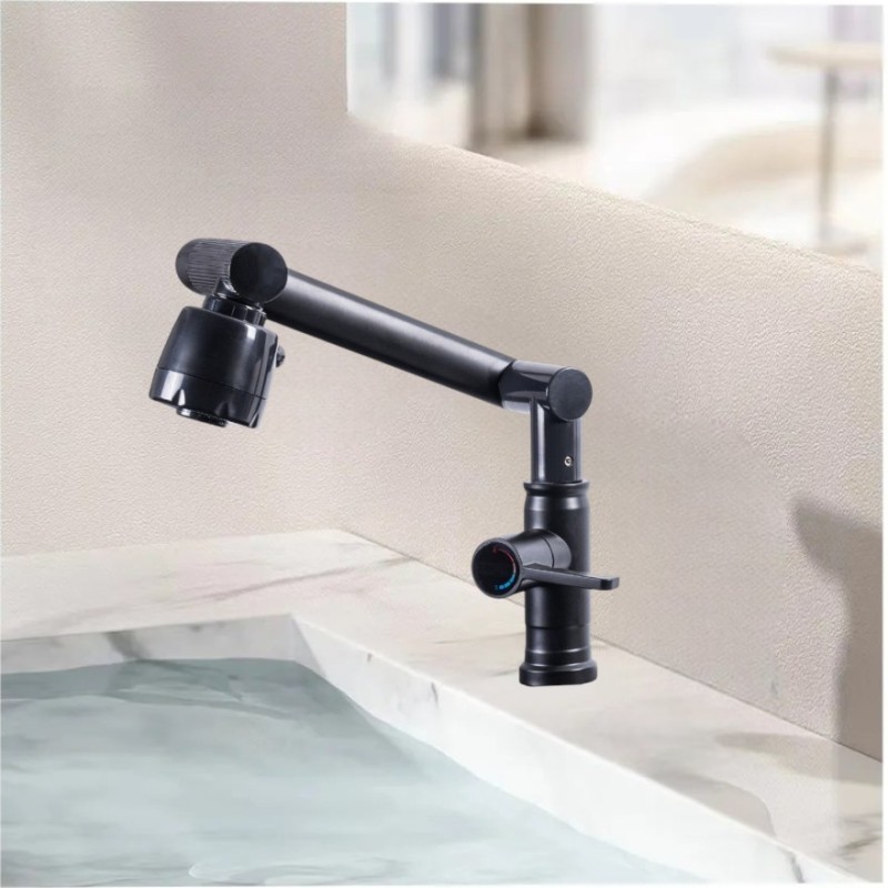 Baterie chiuveta pentru o singura alimentare cu apa, (cald sau rece), rotire 360°, multifunctionala, cu design modern, Naimeed D6185, Negru mat