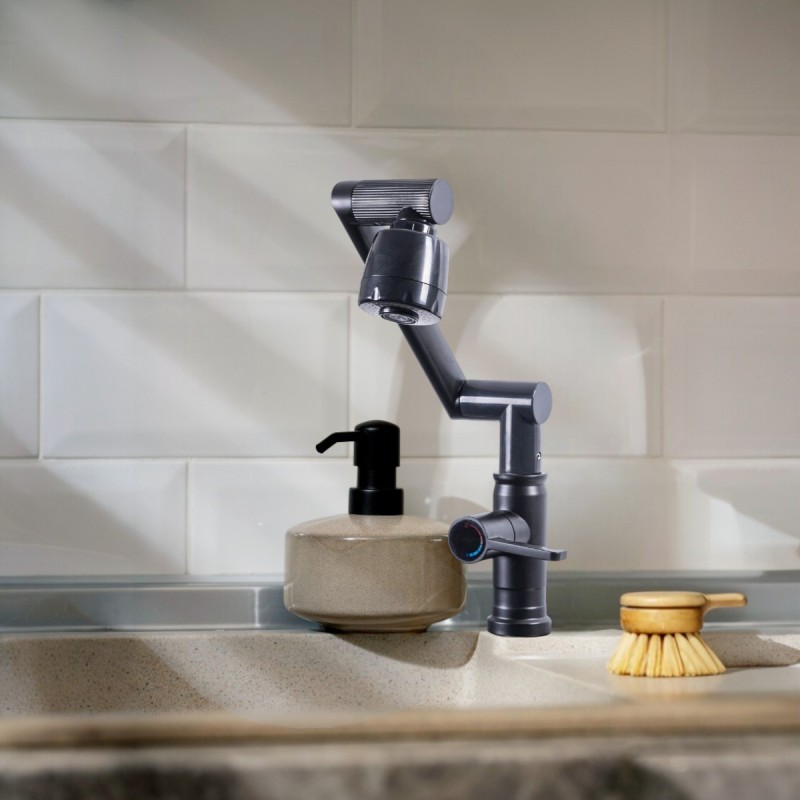 Baterie chiuveta pentru o singura alimentare cu apa, (cald sau rece), rotire 360°, multifunctionala, cu design modern, Naimeed D6185, Negru mat